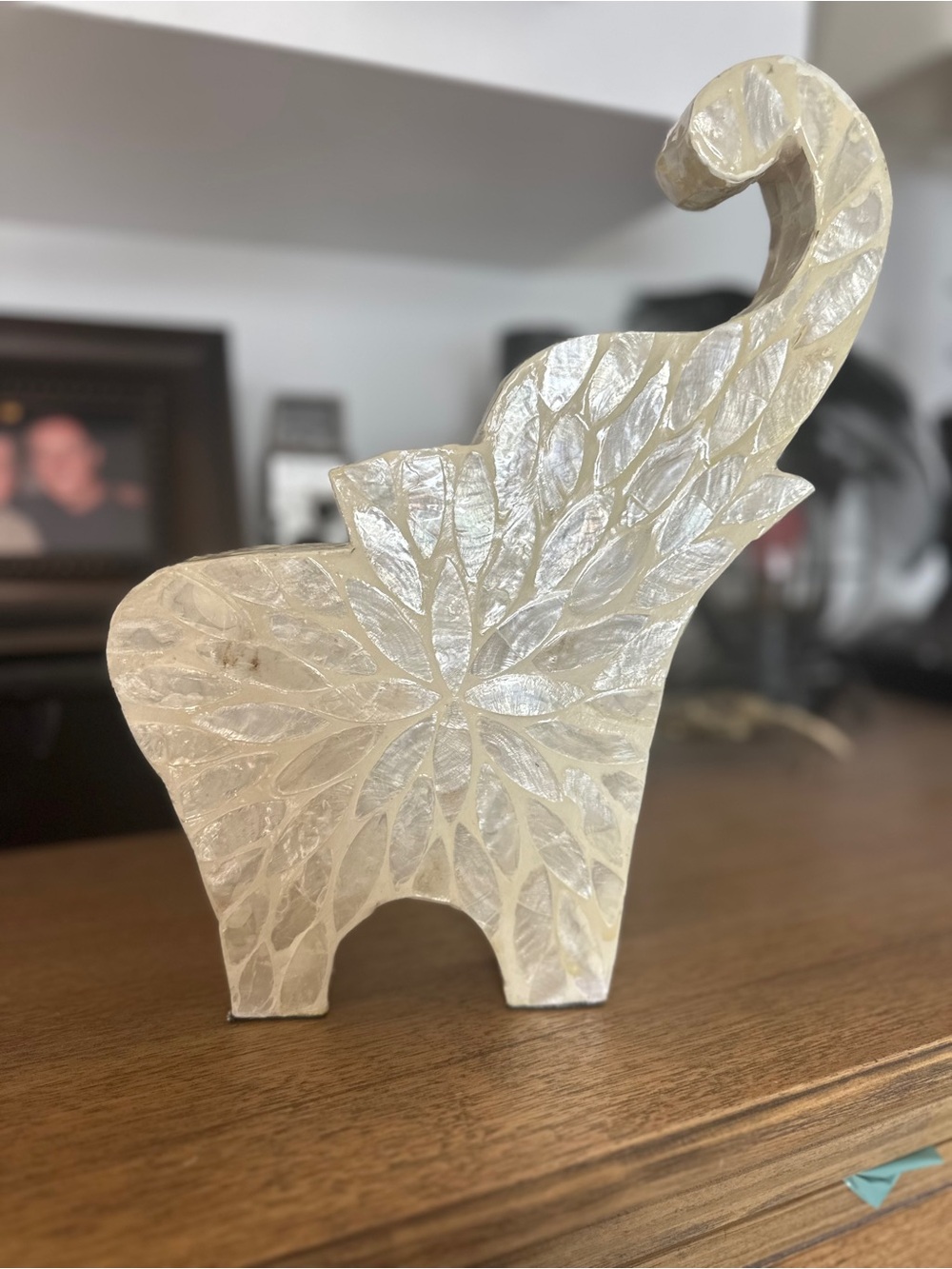Mother of Pearl Elephant Sculpture - Cream Decorative Home Art